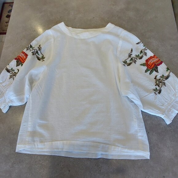 FILLEL Women's White Blouse w/3/4 Embroidered Design Puff Sleeves - Sze Large - Picture 8 of 12